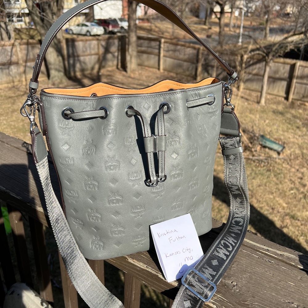 MCM Essential Drawstring bag in charcoal monogram leather